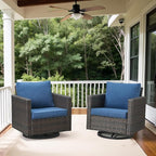Belord Wicker Chairs Outdoor Bistro Set Oversize Patio Swivel Rocker, Rattan Outdoor Seating Set of 2 Swivel Glider Chairs Wicker Furniture for Porch Deck Backyard with Water-Resistant Cushion Brown