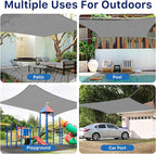 12'x16' Sun Shade Sail, UV Protection Outdoor Shade, Curved Tear Resistant Heavy Duty Sun Shade for Patio Garden, Backyard, Deck, Car Port, Playground, (Grey)