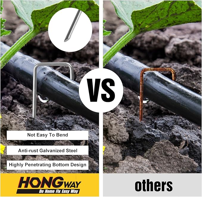 HongWay 500 Pack 6 Inch Landscape Staples, Garden Staples Pins Galvanized 11 Gauge Ground Stakes Yard Lawn Staples for Turf Landscaping Fabric Fence Tent Irrigation Tube Outdoor Decorations