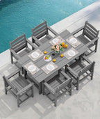 SERWALL 67" Outdoor Dining Table - HDPE All-Weather Rectangular Patio Table with Umbrella Hole, Gray