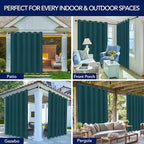 PureFit Outdoor Curtains for Patio Waterproof Weatherproof, UV Resistant Outside Curtains for Gazebo, Front Porch, Pergola, Sun Blocking Privacy Curtain, 100x108 inch, 1 Panel, Teal