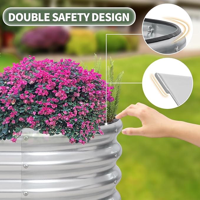 1MORE Galvanized Raised Garden Bed- Planter Garden Boxes Outdoor, Raised Beds for Gardening, 6x2x1ft Metal Garden Bed Kit for Vegetables Flower, Planter Raised Beds with Protective Tape & Tools.Silver