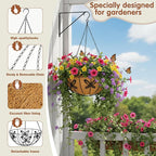 12 inch Metal Hanging Baskets For Plants Outdoor 4 Pack Round Metal Wire Hanging Basket Planter with Coco Fiber Liners Chain Round Wire Plant Holder for Garden, Patio, Deck, Porch Plants Flower Potss