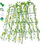 Miory Cucumber Trellis for Raised Beds, 48 x 63 Inch Metal U-Frame Garden Trellis for Climbing Plants Outdoor with Climbing Net, Plant Support for Cucumber Tomato Bean Pea