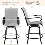 Yaheetech Patio Swivel Barstools Outdoor Chairs Set of 2, High Bistro Stools Outdoor Furniture, All-Weather Patio Stools for Outside, Beach, Lawn, Poolside and Garden, Black/Light Gray