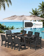SERWALL 9-Piece Outdoor Dining Set, 60" - 83" Expandable Outdoor Dining Table and 8 HDPE Chairs, All Weather HDPE Outdoor Furniture Set for Backyard, Garden, Black