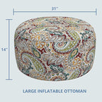 LVTXIII Outdoor Inflatable Ottoman, Fade-Resistant Round Footrest Stool D31”x H14”, Portable Patio Pouf for Garden Camping or Home Use, Paisley Chilli