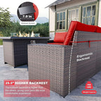 Kullavik 13 Pieces Outdoor Patio Furniture Set with 43" 55000BTU Gas Propane Fire Pit Table PE Wicker Rattan Sectional Sofa Patio Conversation Sets,Red