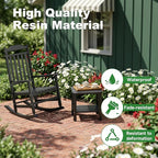 5 Piece Outdoor Rocking Bistro Set, Rocking Chairs Outdoor Furniture, Resin Waterproof Sun-Proof Patio Furniture Set for Garden, Pool, Backyard（5, Black）