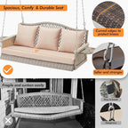 Upgraded Wicker Hanging Porch Swing Heavy Duty 900 LBS 3-Seat Outdoor Patio Swing Chair Bench for Adult w/ 8.9ft Hanging Chains Cushions and Cup Holder