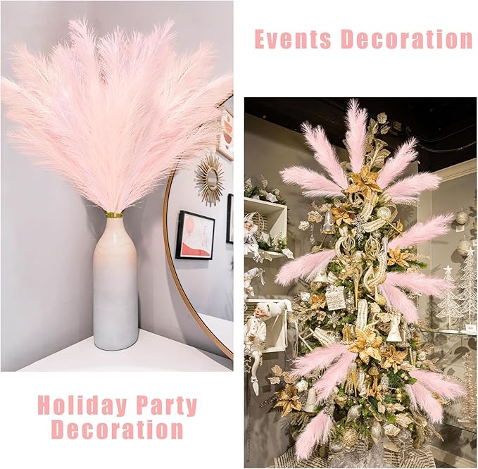 Artificial Pampas Grass Stems, 8 Pack, 35 Inch Pink Silk Plumes