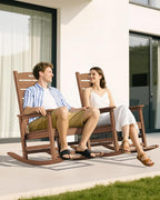 SERWALL Outdoor Rocking Chair Set of 2, Oversized Rocking Chair with Footboard for Adults, HDPE All Weather Resistant Rocking Chairs for Patio, 350lbs Weight Capacity, Brown
