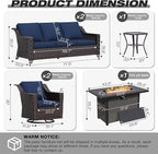 Joyside Wicker Patio Furniture Sets, 6 Pieces Upgraded Large Size Outdoor Furniture with Swivel Rocking Patio Chairs, Two 3-Seat Sofa, Fire Table, Coffee Table, Thick Cushions, Wide Armrest, Blue