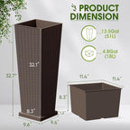 Devoko Resin Tall Planters with Tray for Outdoor Plants Set of 2, Large Taper Outdoor Planter Pots with 4 Drainage Holes, Flower Pots Modern Decor for Porch, Patio, Backyard, Garden(Brown, 32")