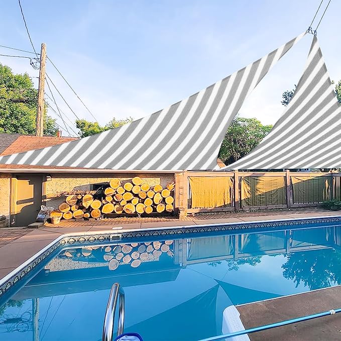 E&K Sunrise 19' x 19' x 19' Sun Shade Sail Triangle Canopy Shade Cover UV Block for Patio Backyard Garden Outdoor (Gray White Strip)