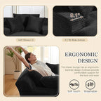 80 Inch Chaise Lounge Chair Indoor, Oversized Corduroy Upholstered Boneless Sofa Bed, Deep Seat Sleeper Couch Reading Chairs, Cloud Sofas Couches for Living Room, No Assembly Required (Black)