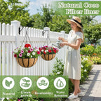 Black Flat Iron Metal Hanging Planter Basket with Coco Coir Liner(2 Pack, 12 Inch) Hanging Planters for Outdoor Plants Round Plant Flower Pots Hanging Flower Basket for Outdoor Patio Garden Decoration