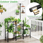 Plant Stand Indoor Outdoor, Heavy Duty Metal Waterproof 6 Tiered Plant Shelf for Multiple Flower Planter Holder Rack, Black - C6