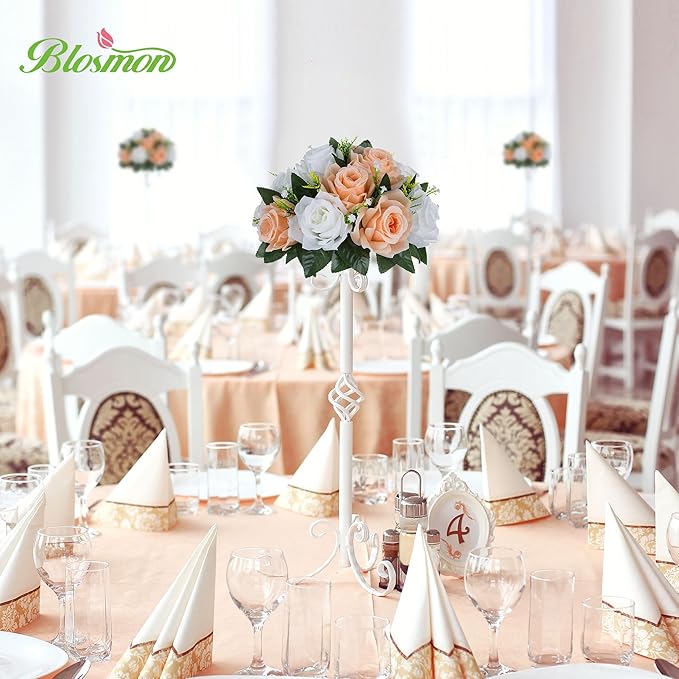 Artificial Flower Balls, Peach Fuzz & White Silk Roses, 9.5 in