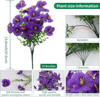 24 Bundles Artificial Pansy Flowers for Outdoor, Faux Silk Pansies Spring Flowers Outside for Planter Front Door Porch Patio Yard Window Box Home Decor (Purple)