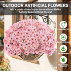 22 Pack Artificial Flowers Outdoor Fake Plants, Faux Flowers UV Resistant with Plastic Plants, Faux Silk Flowers for Outdoors Outside Front Porch Hanging Planter Window Box Garden Decoration(Pink)