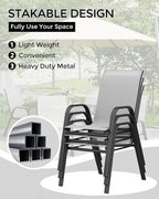 Outdoor Stackable Dining Chairs Set of 4, High-Back Patio Stacking Chairs, Patio Chairs with Textilene Farbic & Metal Frame for Lawn Backyard Deck Garden,Grey