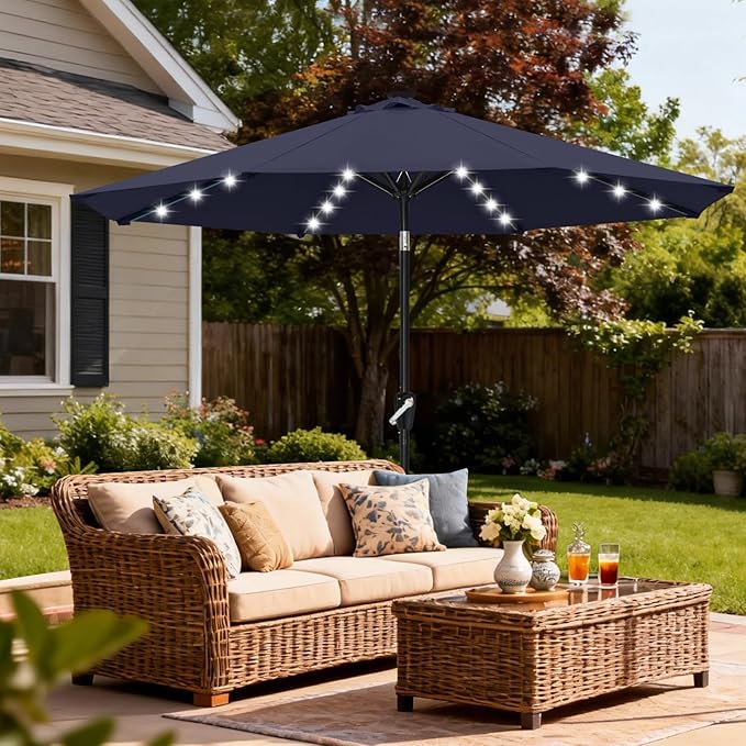 ABCCANOPY Durable Solar Led Patio Umbrellas with 32LED Lights 9FT (Deep Blue)