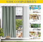 NICETOWN 2 Panels Outdoor Curtains for Patio Extra Wide 84", Waterproof & Windproof Grommet & Back Tab Fixed Top and Bottom Thermal Insulated Privacy Drapes with Rope for Deck, Sage Green, W84 x L108