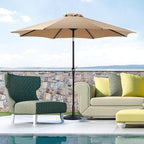 OLIXIS 9ft Patio Umbrella with Tilt and Crank Button & 8 Sturdy Ribs Waterproof, Patio Table Umbrella Perfect for Poolside, Terrace, Beach and Outdoor Restaurant, Khaki
