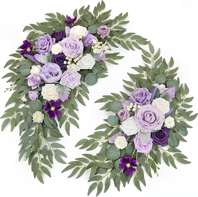 Artificial Flower Swags, Purple Silk, Pack of 2 for Wedding Arch Decor
