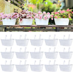 LaLaGreen Planter Boxes Outdoor (15 Pack, 11.8 Inch) White Metal Iron Hanging Flower Pots Deck Railings Rails Fence Buckets Countryside Boho Style Wall Mount Window Box Plant Holder Hooks Porch Decor