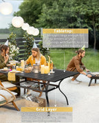 Outvita Outdoor Patio Table for 6 Person, Black Rectangular Metal Frame Patio Classic Dining Table with 1.65" Adjustable Umbrella Hole for Garden Lawn Backyard Deck, 60" L x 35" W x 29" H