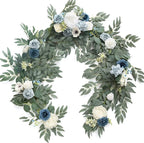 Artificial Flowers Garland, 6 Ft Dusty Blue Rose and Eucalyptus Vine