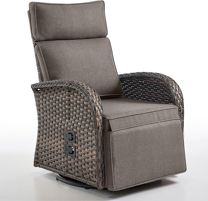 Belord Dual-Adjust Outdoor Swivel Recliner Chair – Wicker Reclining Patio Chair with Adjustable Backrest and Footrest, All-Weather Wicker Chaise Lounge Chair Outdoor for Pool Deck (2.0)