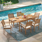 OC Orange-Casual Stackable Patio Dining Chairs Set of 2, Outdoor Acacia Wooden Chairs w/Armrest & Removeable Fabric Cushion, for Porch, Backyard, Garden, Indoor, Beige
