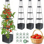 Raised Garden Bed 4 Packs, Planter Boxes with Trellis 58.3'' Tomato Planters for Climbing Vine Vegetables Flowers Plants Self Watering Tomatoes Cage for Outdoor Patio Greenhouse