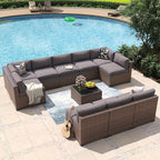 Aoxun 11 Piece Patio Furniture Set Wicker Rattan Patio Conversation Set Outdoor Sectional Sofa Set with Coffee Table and Thickened Cushions, Gray(Waterproof Cover Included)
