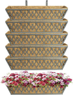6 Pack 24 Inch Window Boxes Planters Railing Planter Box with Adjustable Brackets for Porch Fence Patio Balcony Hanging Flower Baskets with Coco Liners for Outdoor Garden Decor - Dark Grey