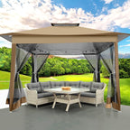 COBIZI 12x12 Pop up Gazebo on Clearance Canopy Tent, carpas para Patio, Outdoor Canopy with Portable Carrying Bag for Vendor, Outdoor Patio Gazebo for Garden, Backyard,Beach, Brown
