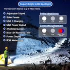Rechargeable Spotlight Flashlight, Peascat 3,000,000L Lumens LED Handheld Spot Light, 6 Modes, 3 Colored Lenses, Solar & USB-C Charging, Tripod, IPX6 Waterproof for Fishing, Camping, Outdoor Emergency