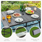 Sophia and William Patio Dining Set for 6, Outdoor Table and Chairs, Removable Red Seat Cushions, 60" Black Patio Dining Table,Red