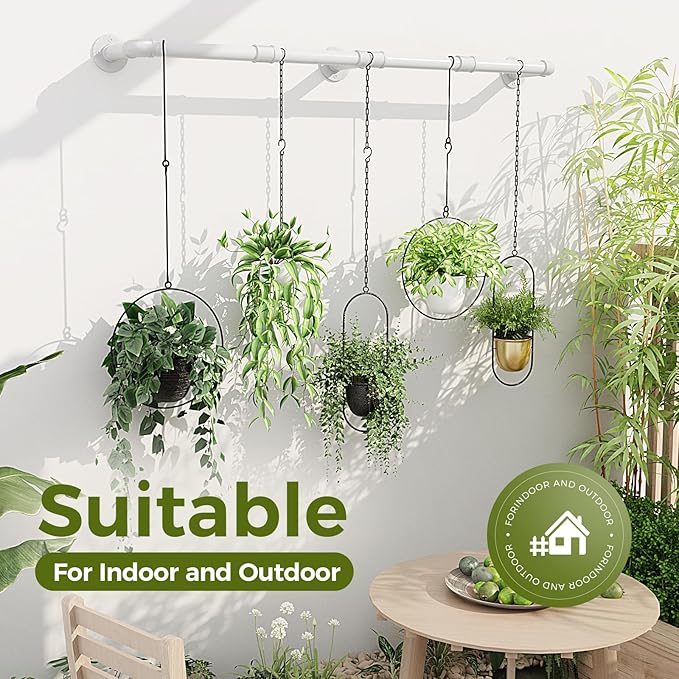 Bamworld Window Plant Hanger Indoor 63in Hanging Planters for Indoor Plants Hanging Plants Holder Hanging Rod Window Plant Shelves Wall Planters Pot/Chain/Plant Not Included (White)