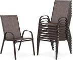 Outdoor Stackable Chairs Set of 8, Stacking Patio Chairs with Textilene Fabric, Outside Furniture for Garden Backyard Balconie Poolside Deck, Brown