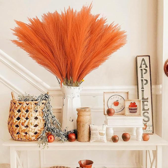 Artificial Pampas Grass Stems, 50 Pack, Burnt Orange, 21.6 Inch