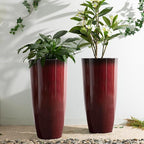 Glitzhome 30" H Oversized Tall Planter, Set of 2 Large Outdoor Planters with Drainage Holes, Gradient Red Faux Ceramic Finish, Large Flower Pots Plastic Plant Pots for Indoor Outdoor Front Door Patio