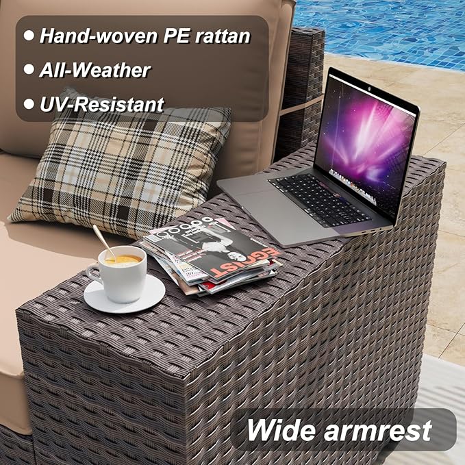 ALAULM 12 Pieces Outdoor Patio Furniture Set Sectional Sofa Sets Brown PE Rattan Patio Conversation Set w/10 Sand Seat Cushions and 2 Coffee Tables