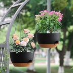 Set of 3-10 Inch Self Watering Hanging Planters for Indoor Outdoor，Hanging Plant Pots with Drainage & Removable Tray, Hanging Pots Holder for Ivy, Pothos, Ferns, Balcony & Patio, Black with Brown