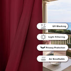 BONZER Outdoor Waterproof Curtains for Patio Wide Grommet Light Filtering Outside Curtains for Gazebo, Porch, Pergola, Pavilion, 1 Panel, 110W x 84L inch, Red