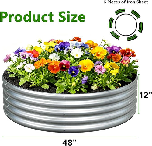 2PCS 4x4x1FT Galvanized Raised Garden Bed Kit,Vegetable Boxes-Round Metal Flower Box,Large Planter Raised Beds Outdoor Garden for Planting,Fruit,Herb-Silver