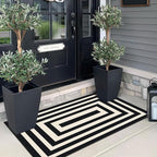 Outdoor Rug Black Ivory Geometric Front Door Mat, 2x4.3 Ft